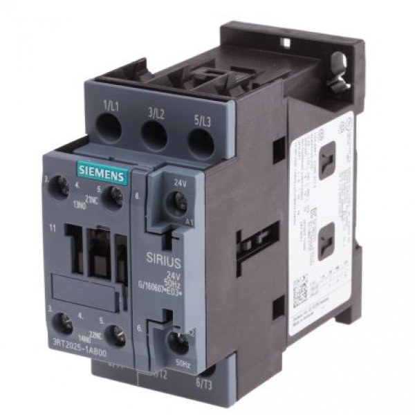 Siemens 3RT2025-1AB00 3 Pole Contactor, 3NO, 16 A, 7.5 kW (AC3), 24 V ac Coil
