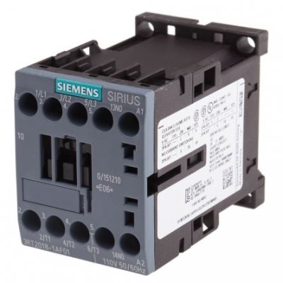 Siemens 3RT2018-1AF01 3 Pole Contactor, 3NO, 16 A, 7.5 kW (AC3), 110 V ac Coil