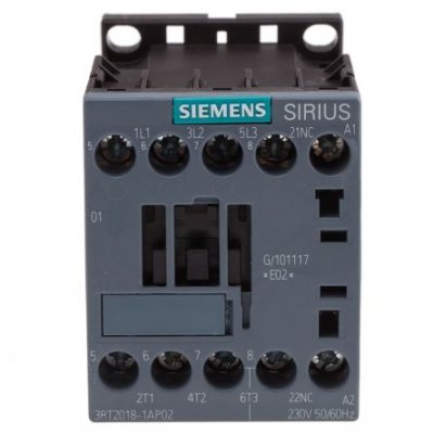 Siemens 3RT2018-1AP02 3 Pole Contactor, 3NO, 16 A, 7.5 kW (AC3), 230 V ac Coil