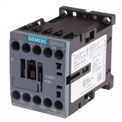 Siemens 3RT2018-1AP01 3 Pole Contactor, 3NO, 16 A, 7.5 kW (AC3), 230 V ac Coil