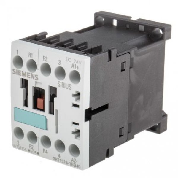 Siemens 3RT1516-1BB40 4 Pole Contactor, 2NO/2NC, 9 A, 4 kW (AC3), 24 V dc Coil
