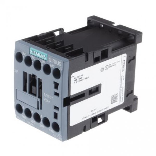 Siemens 3RT2016-1AR61 3 Pole Contactor, 3NO, 9 A, 4 kW (AC3)