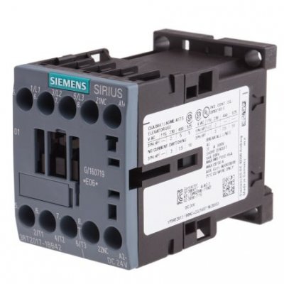 Siemens 3RT2017-1BB42 3 Pole Contactor, 3NO, 12 A, 5.5 kW (AC3), 24 V dc Coil