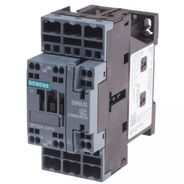 Siemens 3RT2024-2AP00 3 Pole Contactor, 3NO, 12 A, 5.5 kW (AC3), 230 V ac Coil