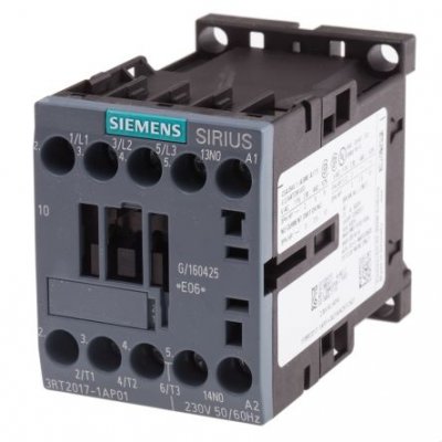 Siemens 3RT2017-1AP01 3 Pole Contactor, 3NO, 12 A, 5.5 kW (AC3), 230 V ac Coil