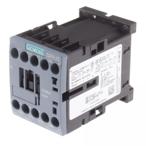 Siemens 3RT2017-1AF01 3 Pole Contactor, 3NO, 12 A, 5.5 kW (AC3), 110 V ac Coil