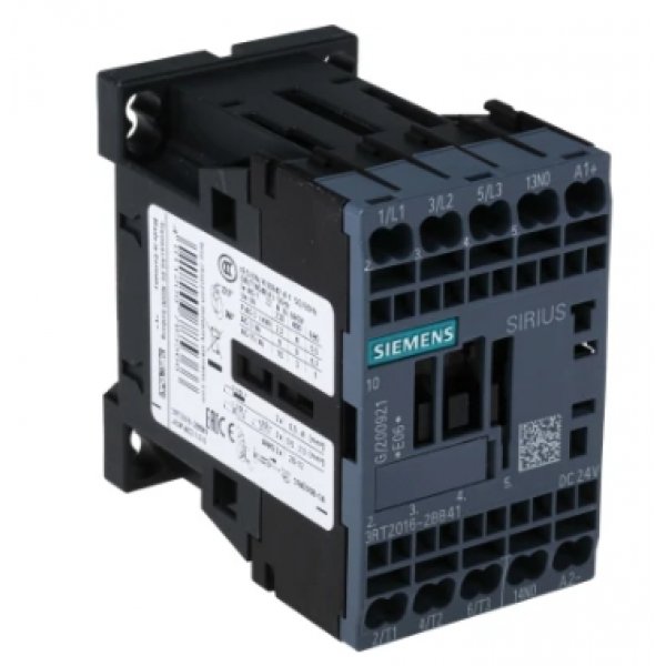 Siemens 3RT2016-2BB41 3 Pole Contactor, 3NO, 9 A, 4 kW (AC3), 24 V dc Coil