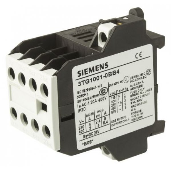 Siemens 3TG1001-0BB4 4 Pole Contactor, 3NO/1NC, 20 A, 24 V dc Coil