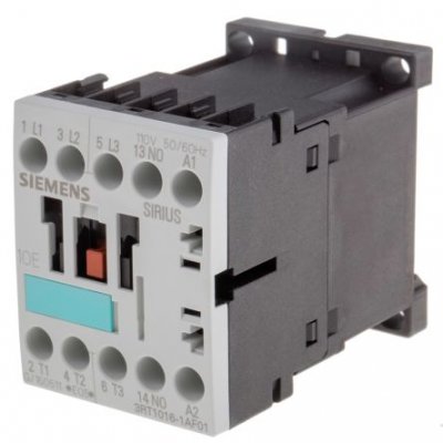 Siemens 3RT1016-1AF01 3 Pole Contactor, 3NO, 9 A, 4 kW (AC3), 110 V ac Coil