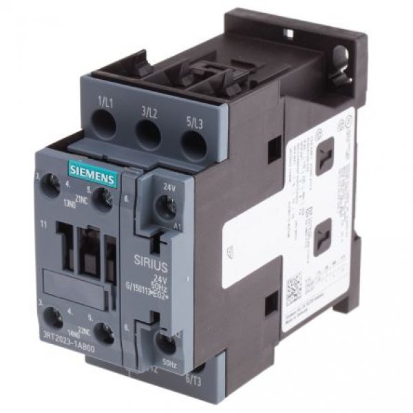 Siemens 3RT2023-1AB00 3 Pole Contactor, 3NO, 9 A, 4 kW (AC3), 24 V ac Coil