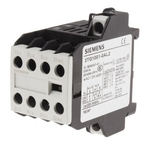 Siemens 3TG1001-0AL2 4 Pole Contactor, 3NO/1NC, 20 A, 4 kW, 230 V ac Coil