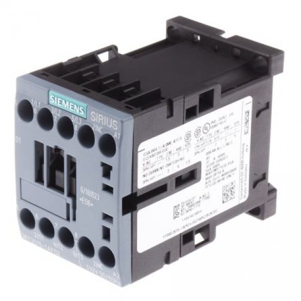 Siemens 3RT2015-1AF02 3 Pole Contactor, 3NO, 7 A, 3 kW (AC3), 110 V ac Coil