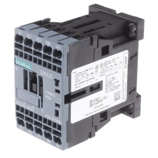 Siemens 3RT2015-2AF01 3 Pole Contactor, 3NO, 7 A, 3 kW (AC3), 110 V ac Coil