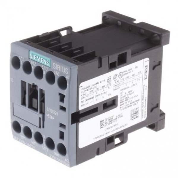 Siemens 3RT2016-1AP01 3 Pole Contactor, 3NO, 9 A, 4 kW (AC3), 230 V ac Coil