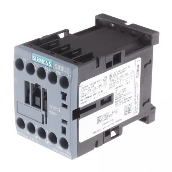 Siemens 3RT2015-1AF01 3 Pole Contactor, 3NO, 7 A, 3 kW (AC3), 110 V ac Coil