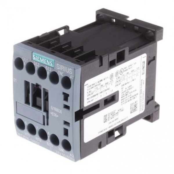 Siemens 3RT2016-1AB02 3 Pole Contactor, 3NO, 9 A, 4 kW (AC3), 24 V ac Coil