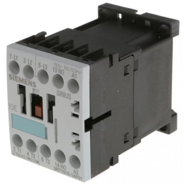 Siemens 3RT1015-1AF013 Pole Contactor, 3NO, 7 A, 3 kW (AC3), 110 V ac Coil