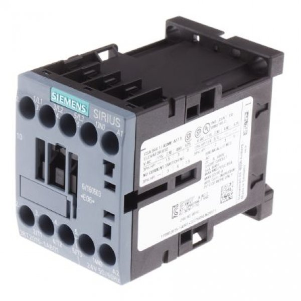 Siemens 3RT2015-1AB01 3 Pole Contactor, 3NO, 7 A, 3 kW (AC3), 24 V ac Coil