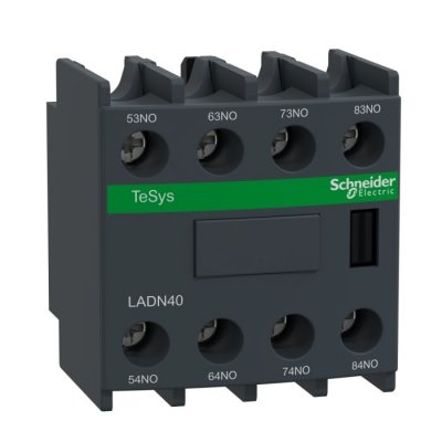 Schneider Electric LADN40 Auxiliary Contact Block - 4NO, 4 Contact, Front Mount, 10 A
