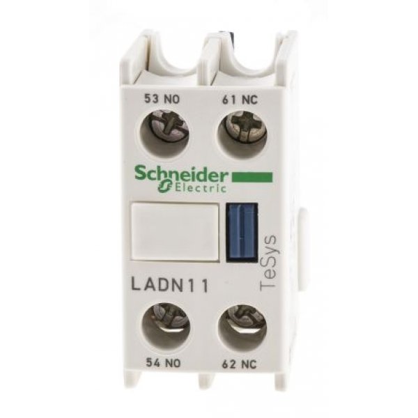 Schneider Electric LADN11 Auxiliary Contact Block - 1NC + 1NO, 2 Contact, Front Mount, 10 A