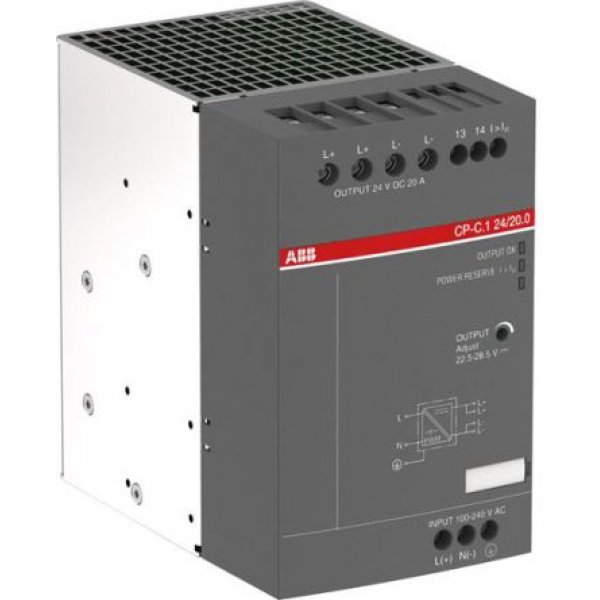 ABB 1SVR360763R2001 CP-C.1 24/20.0-C Switch Mode DIN Rail Power Supply 85 → 264V ac Input, 24V dc Output