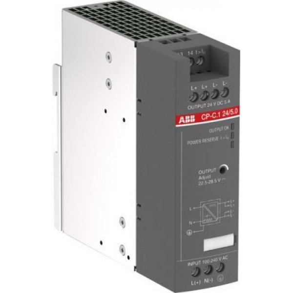 ABB 1SVR360563R2001 CP-C.1 24/5.0-C Switch Mode DIN Rail Power Supply 85 → 264V ac Input, 24V dc Output