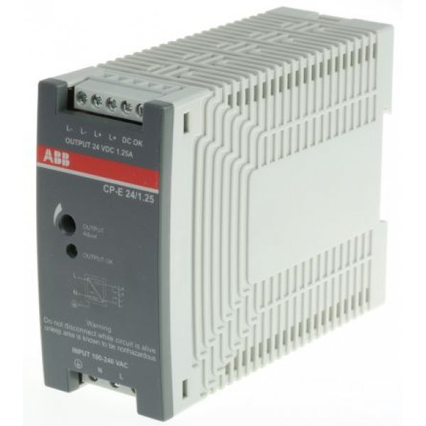 ABB 1SVR427031R0000 CP-E 24/1.25 Switch Mode DIN Rail Power Supply, 85 → 264V ac ac, dc Input, 24V