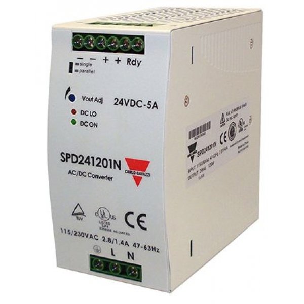 Carlo Gavazzi SPD241201N Switch Mode DIN Rail Power Supply, 120W, 24V dc/ 5A
