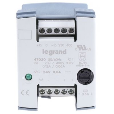 Legrand 0 470 20 DIN Rail Panel Mount Power Supply, 12W, 24V dc/ 500mA