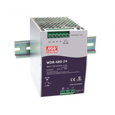 Mean Well WDR-480-48 WDR Switch Mode DIN Rail Panel Mount Power Supply, 480W, 48V dc/ 10A
