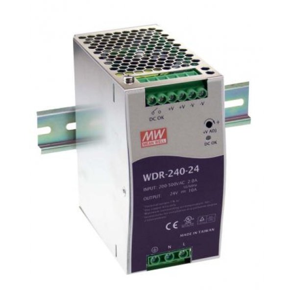 Mean Well WDR-240-48 WDR Switch Mode DIN Rail Panel Mount Power Supply, 240W, 48V dc/ 5A