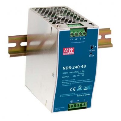 Mean Well NDR-240-24 NDR Switch Mode DIN Rail Power Supply, 240W, 24V dc/ 10A