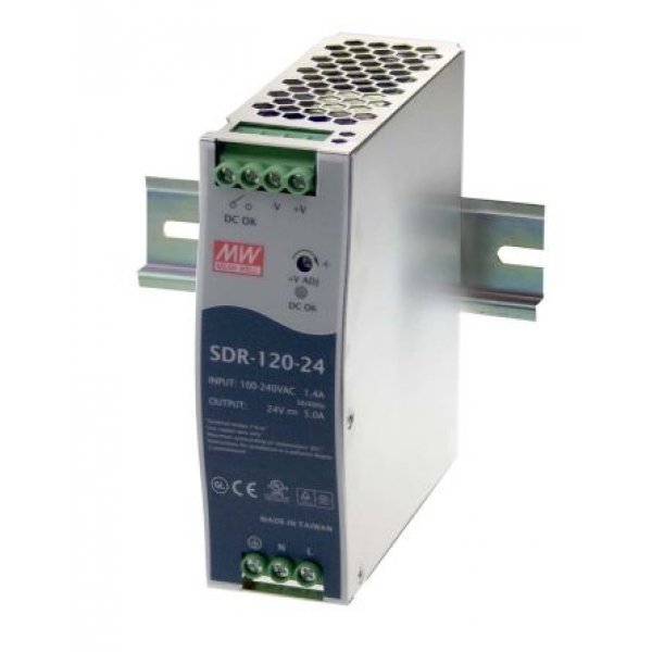 Mean Well SDR-120-24 SDR Switch Mode DIN Rail Panel Mount Power Supply, 120W, 24V dc/ 5A