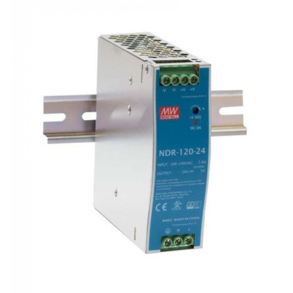 Mean Well NDR-120-12 NDR Switch Mode DIN Rail Power Supply, 120W, 12V dc/ 10A