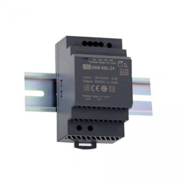 Mean Well DDR-60L-15 DIN Rail Power Supply, 18 → 75V dc, 15V dc, 4A Output, 60W