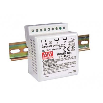 Mean Well DR-4505 DR Switch Mode DIN Rail Panel Mount Power Supply, 45W, 5V dc/ 5A