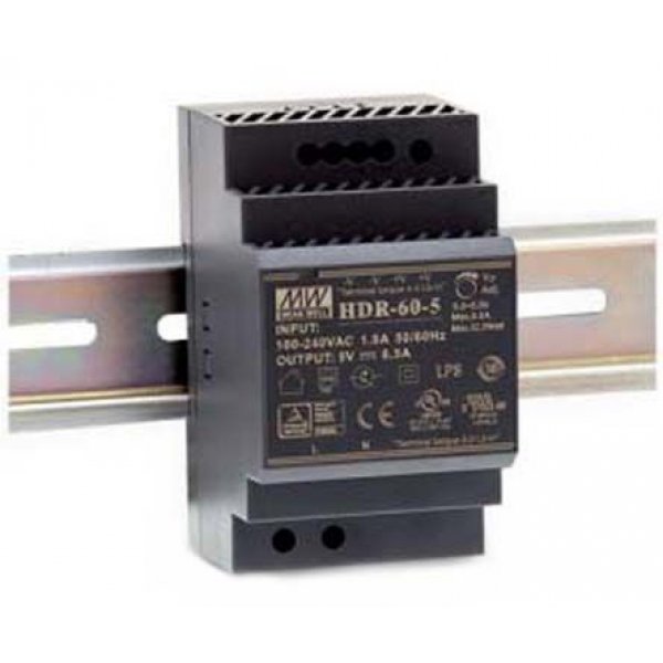 Mean Well HDR-60-15 HDR Switch Mode DIN Rail Power Supply, 60W, 15V dc/ 4A