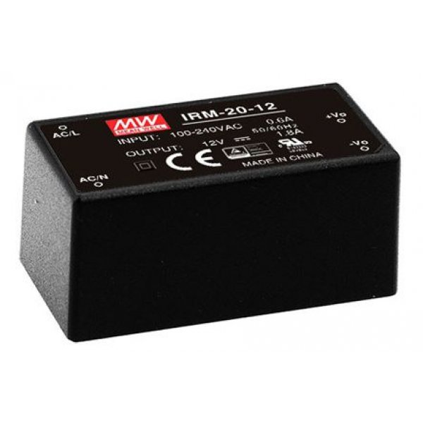 Mean Well IRM-20-12 Encapsulated, Switching Power Supply, 12V dc, 1.8A, 21.6W