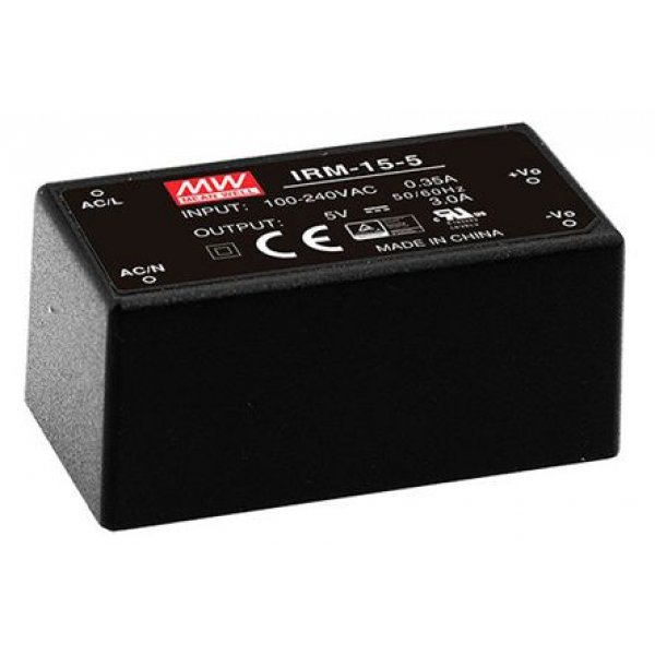 Mean Well IRM-15-5 Encapsulated, Switching Power Supply, 5V dc, 3A, 15W