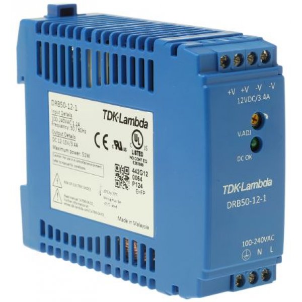 TDK-Lambda DRB-50-12-1 Switch Mode DIN Rail Power Supply