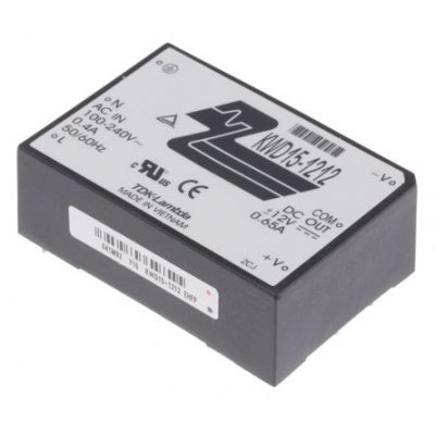 TDK-Lambda KWD15-1212 Switching Power Supply, ±12V dc, ±650mA, 15W, Dual Output
