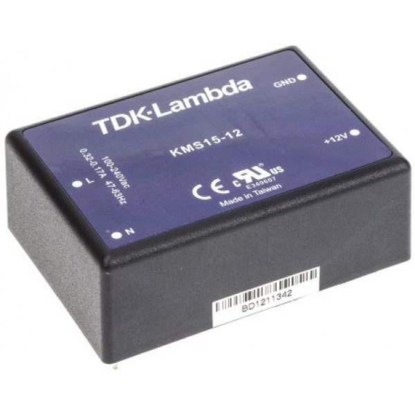 TDK-Lambda KMS15-12 Switching Power Supply, 12V dc, 1.25A, 15W, 1 Output