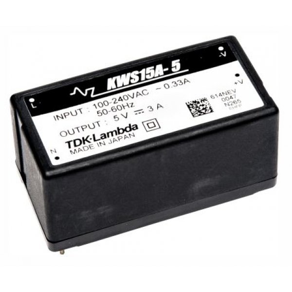 TDK-Lambda KWS15A-15 Switching Power Supply, 15V dc, 1A, 15W, 1 Output