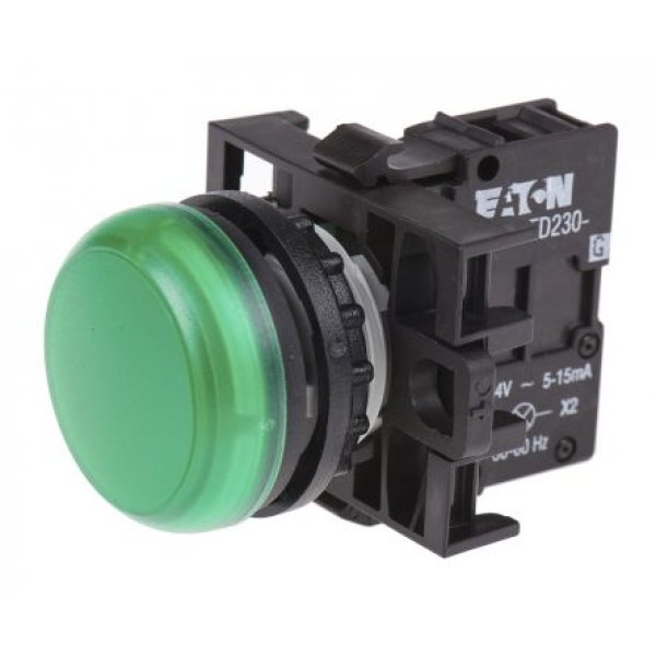 Eaton 78639223 M22-L-G+M22-A+M22-LED230-G Green 230V Pilot Light, 22.5mm Cutout