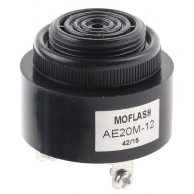 Moflash AE20M-12 Black Panel Mount Buzzer 43mm 12Vdc 95dB