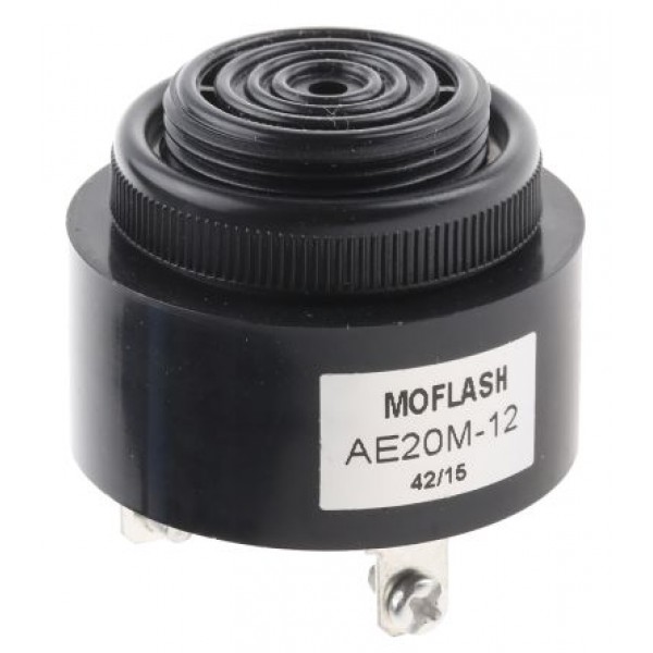 Moflash AE20M-12 Black Panel Mount Buzzer 43mm 12Vdc 95dB