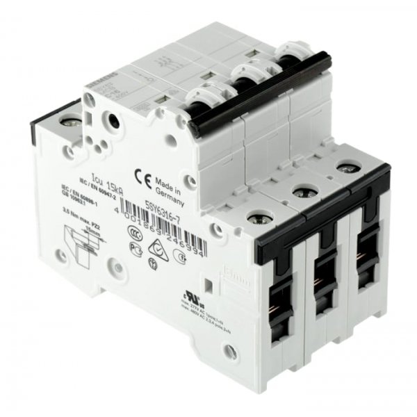 Siemens 5SY6316-7  MCB Mini Circuit Breaker 3P, 16 A, 6 kA, Curve C