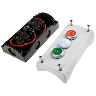 Eaton 216533 M22-I3-M2 Momentary Enclosed Push Button - NO/NC, Plastic, 3 Cutouts, Red/White/Green