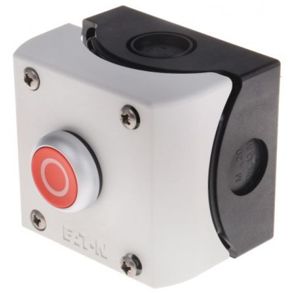 Eaton 216521 M22-D-R-X0/KC11/I Momentary Enclosed Push Button - NO/NC, Plastic, 1 Cutouts, Red, O, IP69K