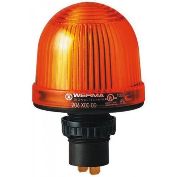 Werma 207.300.75 Series Yellow Steady Beacon, 24 V ac/dc, Panel Mount, LED Bulb